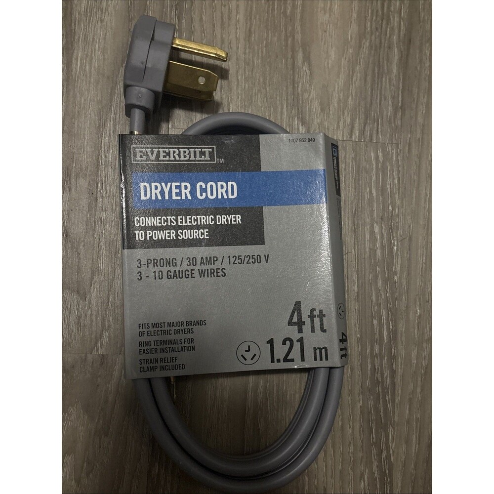 Everbilt 4 ft. 30 Amp Dryer Cord 3-Prong